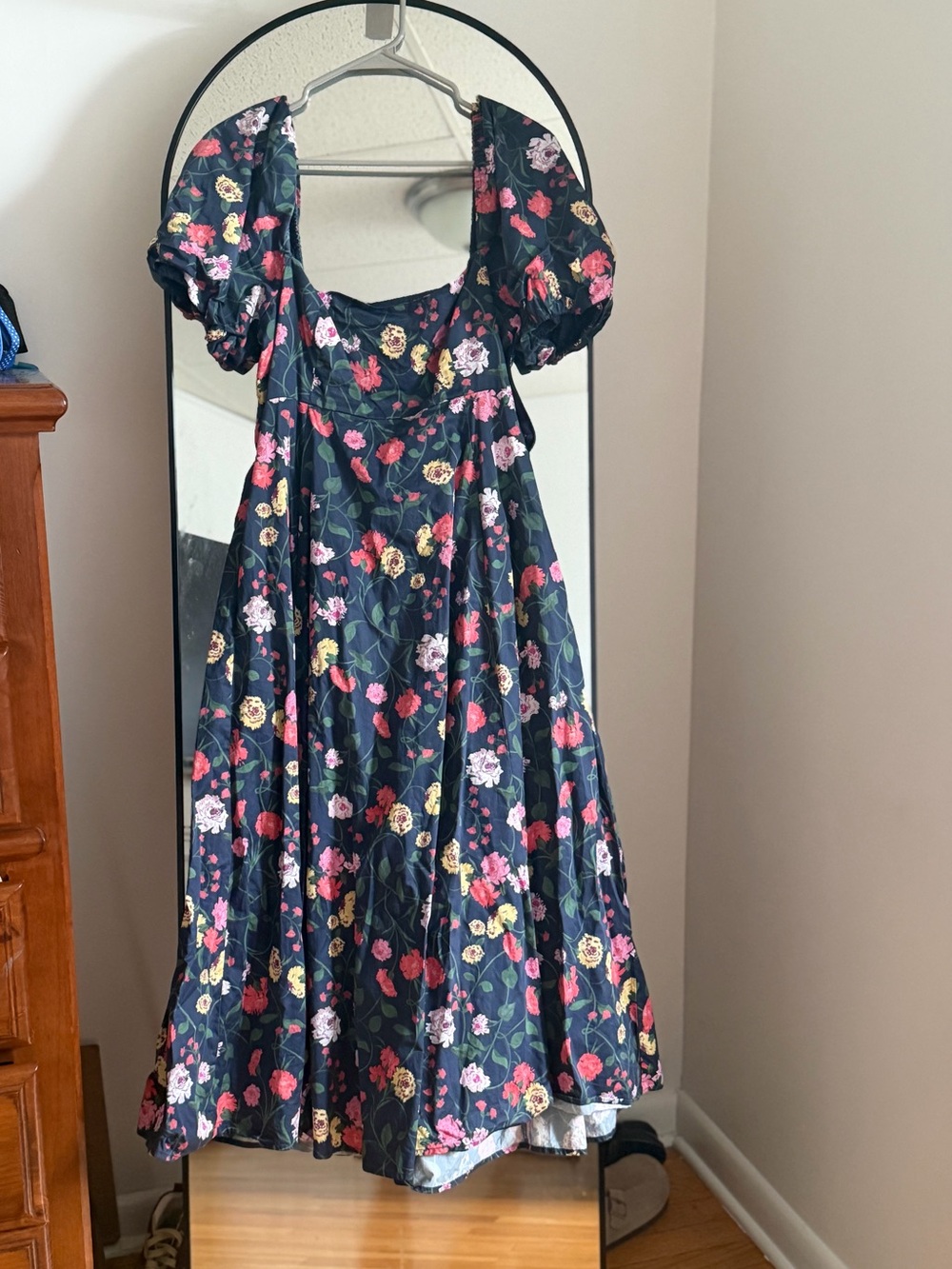Hill House Navy Floral Puff-Sleeve Midi Dress